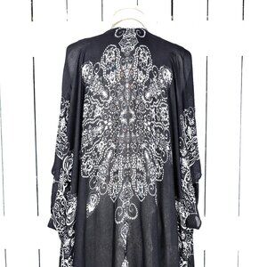 Black mandala paisley bohemian print kimono coverup